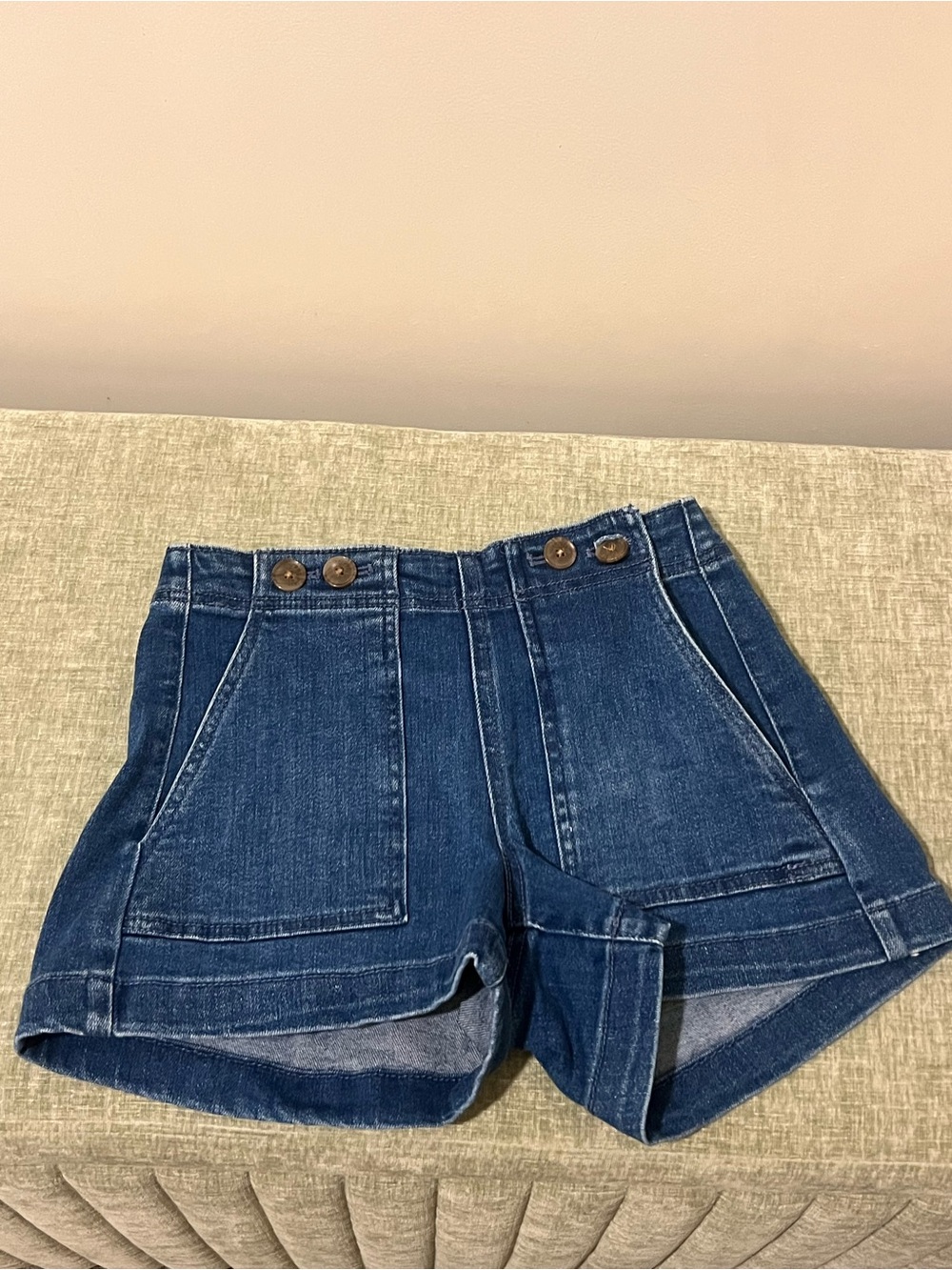 Pilcro Dark Blue High-Waist Button Pocket Denim Shorts
